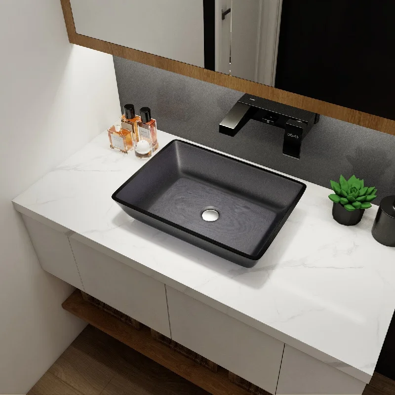 Tempered Glass Matte Bathroom Vessel Sink, Rectangle Bathroom Basin