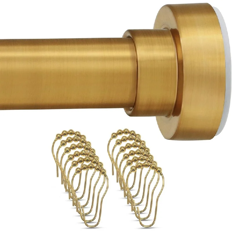 Tension Curtain Rod with 12 Shower Curtain Rings,Tension Rod 34-52 In - Gold