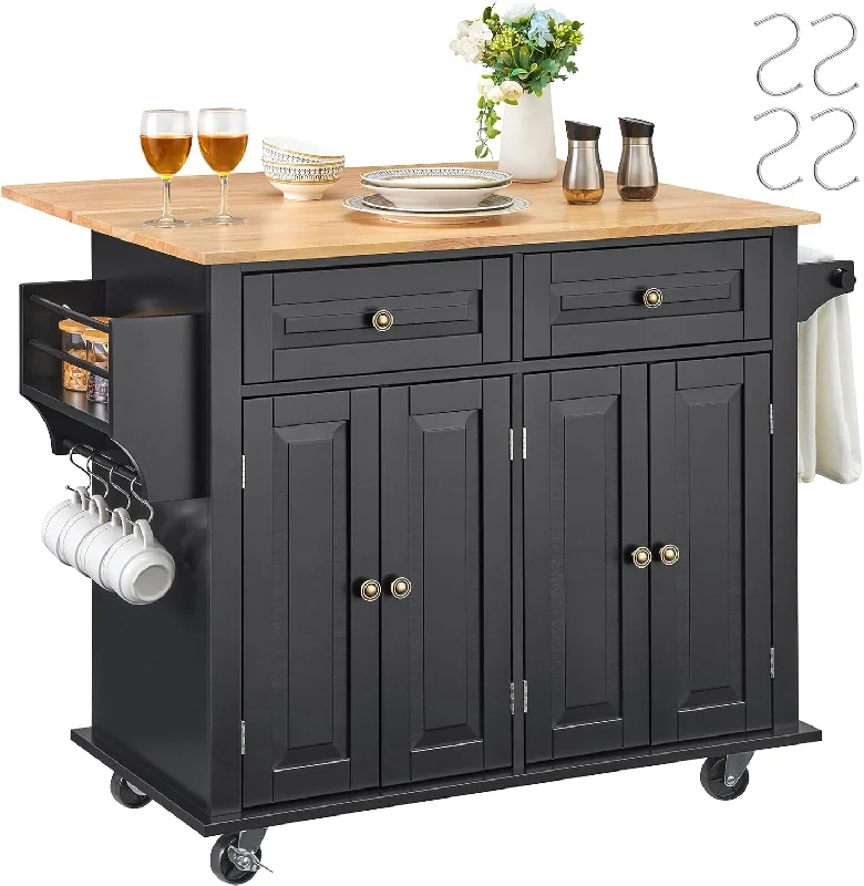 VEVOR Kitchen Island Cart, 35" Wood Top Mobile Carts with Storage Cabinet - $105