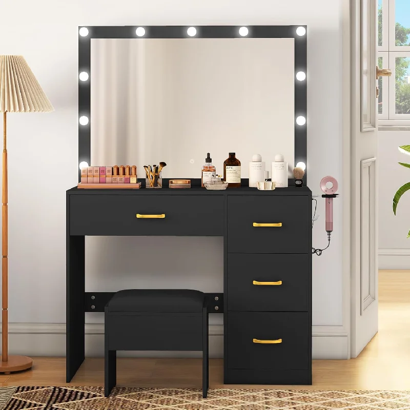 YITAHOME Vanity Desk Set with Large Lighted Mirror & Power Outlet, 3 Modes - $125