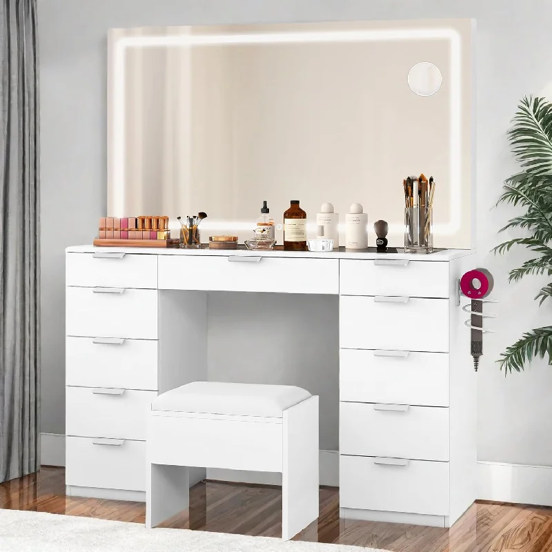 YITAHOME Vanity Desk with Large LED Mirror, Charging Station, 11 Drawers - $155