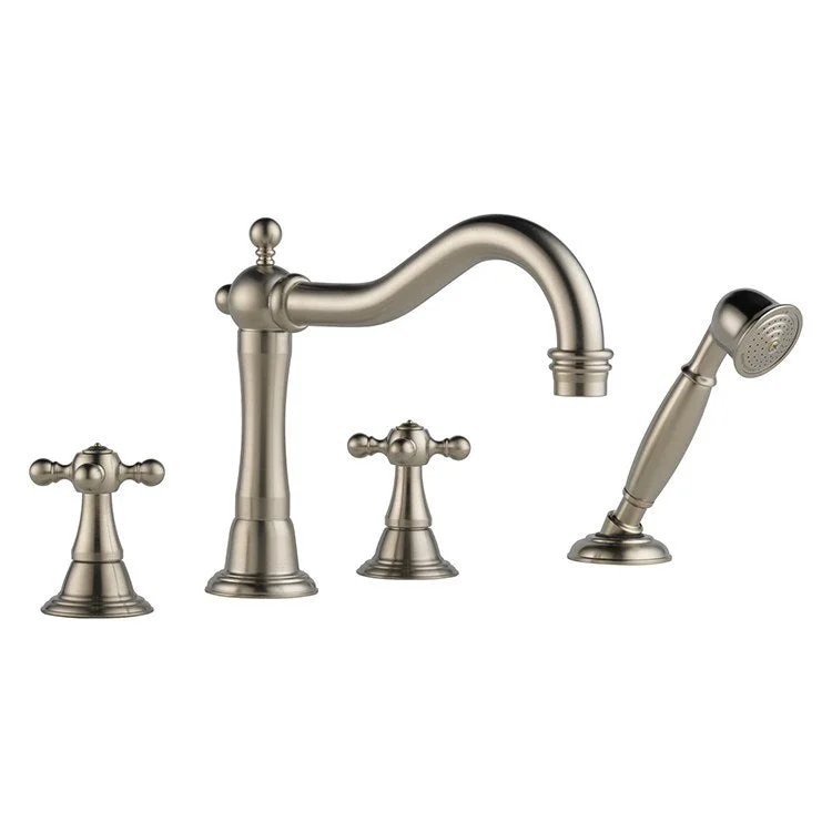 Tresa Two Handle Roman Tub Faucet with Cross Handles and Handshower