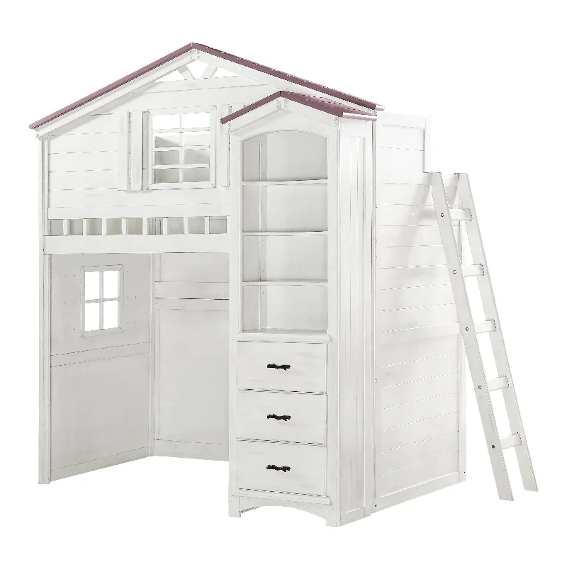 ACME Tree House Twin Loft Bed in Pink and White