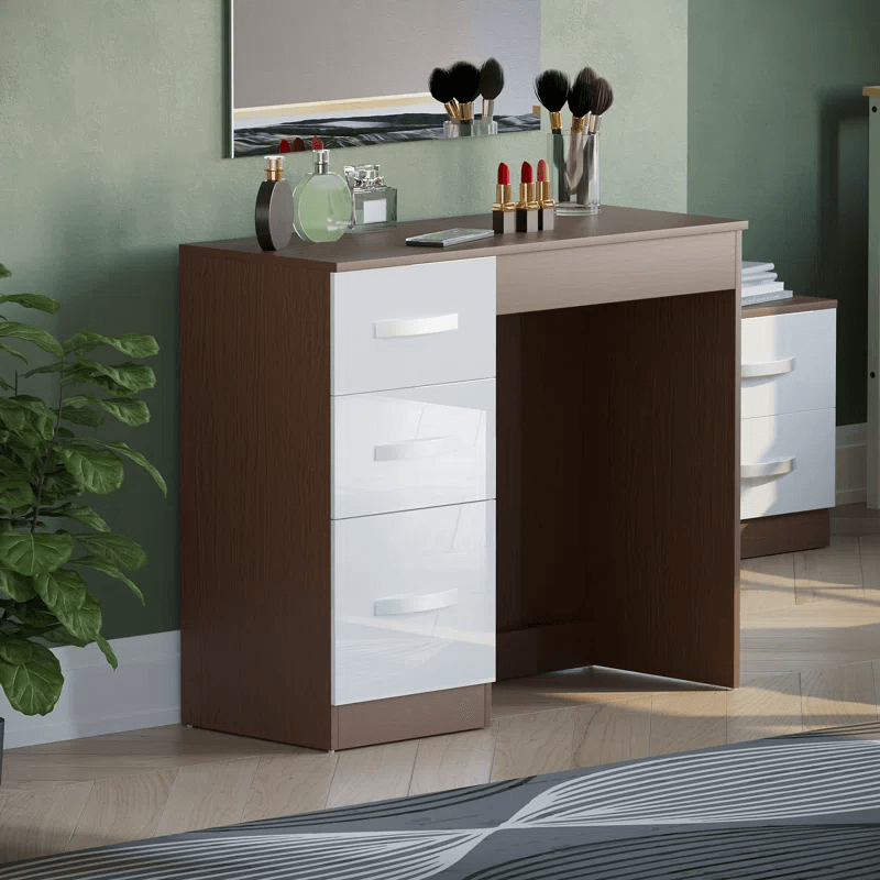 Avery 3 Drawer High Gloss Dressing Table, Bedroom Vanity Desk