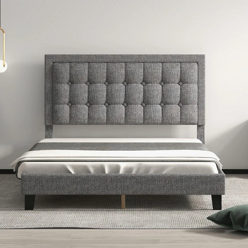 Bed Frame with Upholstered Button Tufted Headboard