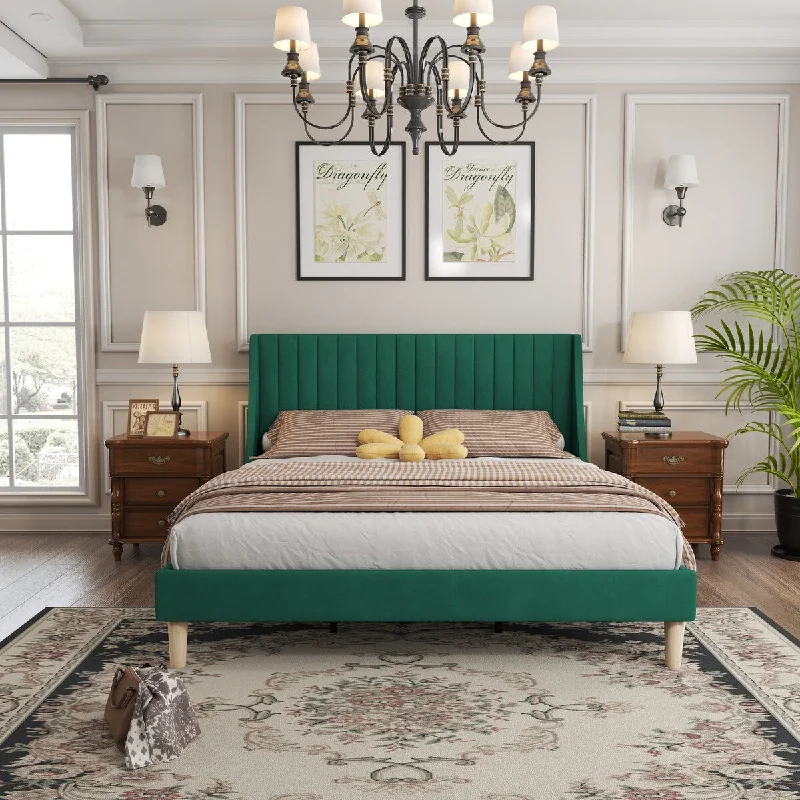 Bed Frame with Upholstered Headboard, Strong Frame