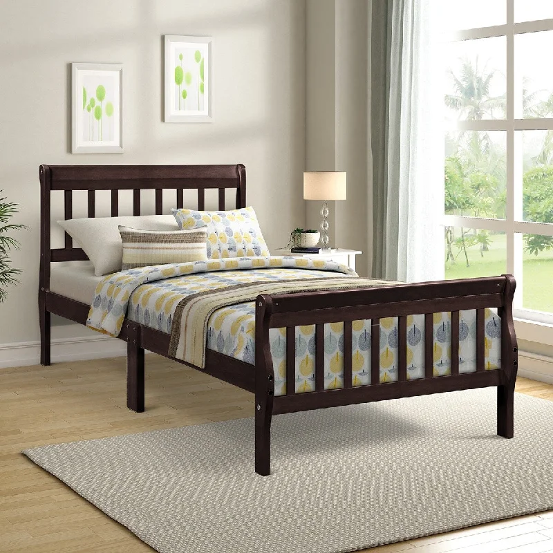 Black Twin SizeSolid Wood Platform Bed with Headboard