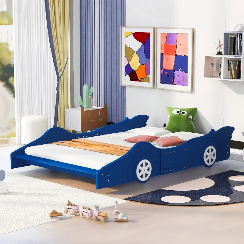 Blue Full SizePlywood Car Model Single Bed for Playful Bedrooms