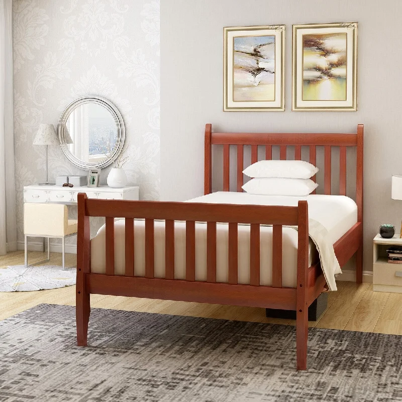 Brown Twin Size Platform Bed Frame - Modern Design with Wood Slat Support