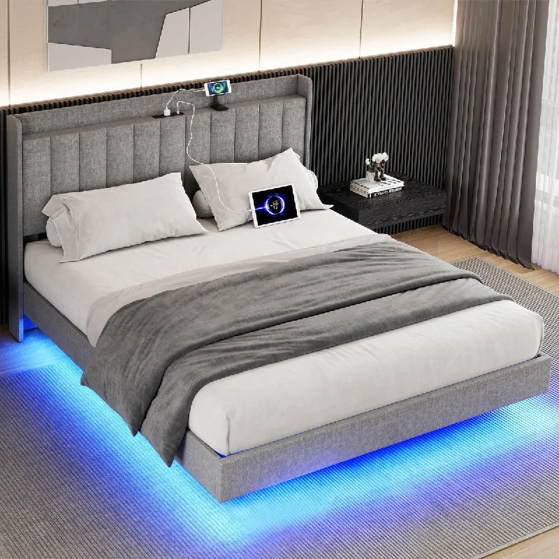 Floating Bed Frame with LED Lights