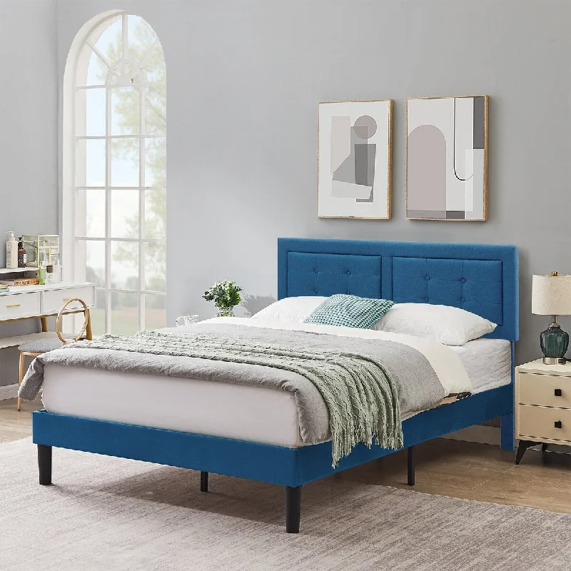 Javlergo Modern Upholstered Platform Bed Frame with Height Adjustable Tufted Headboard