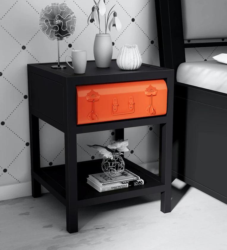 Metal Bedside Table In Dual Tone Finish With Drawer