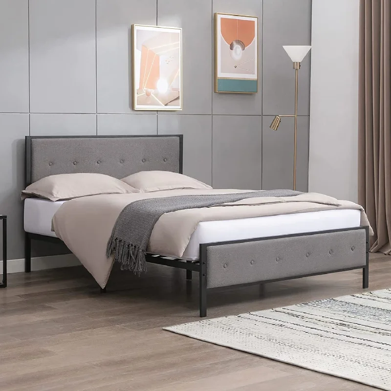 Mixoy Metal Bed Frame, Platform Bed Frame with Headboard, Bedframe with Steel Slat Support, Storage Space under the Bed, No Echo