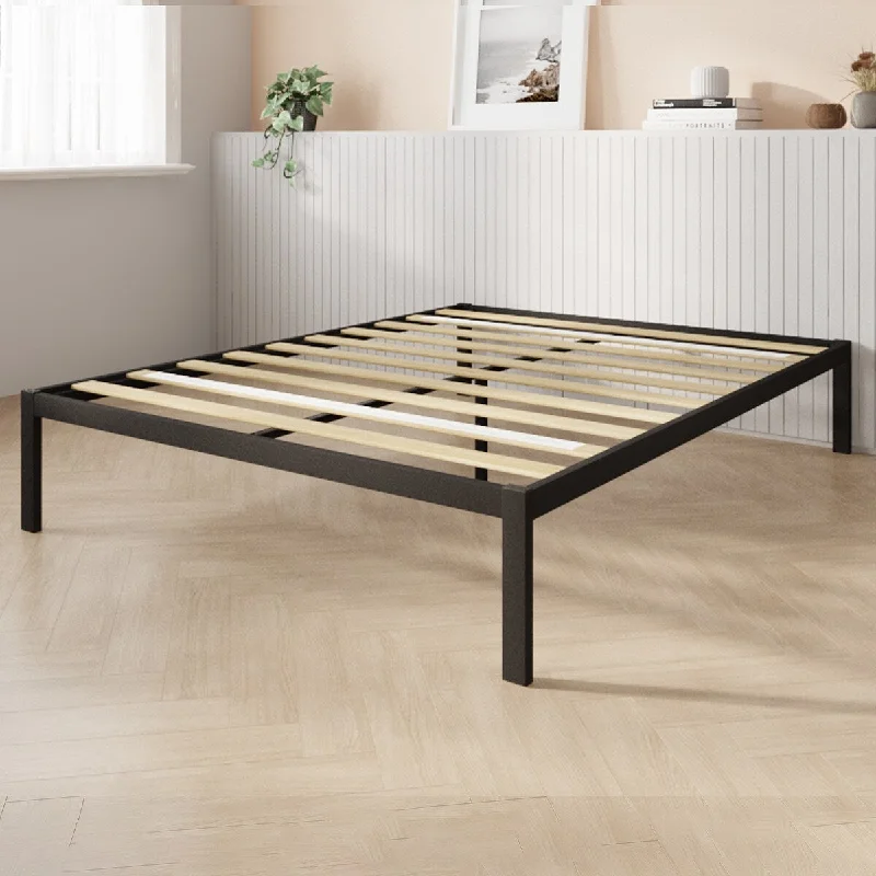 Novilla Metal Platform Bed Frame, Wood Slat Support, Black