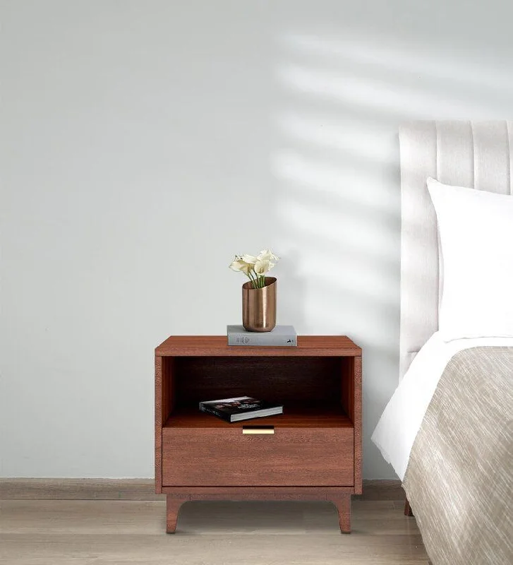 Olivia Bedside Table in Brown Finish with Drawer