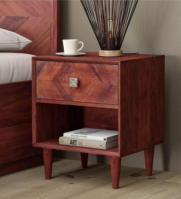 Sheesham Wood Bedside Table In Brown Finish