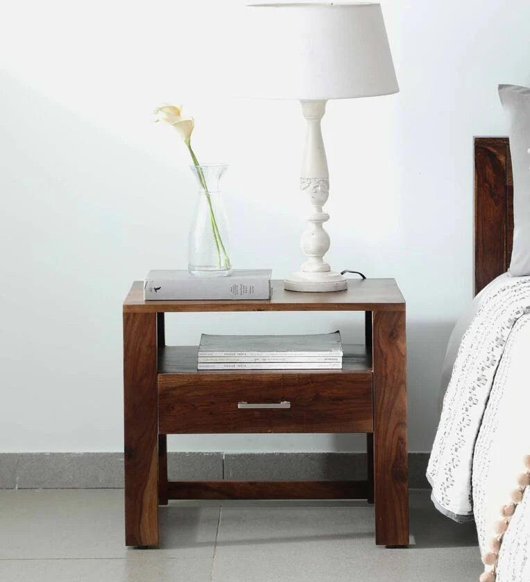 Sheesham Wood Bedside Table In Provincial Teak Finish With Drawer