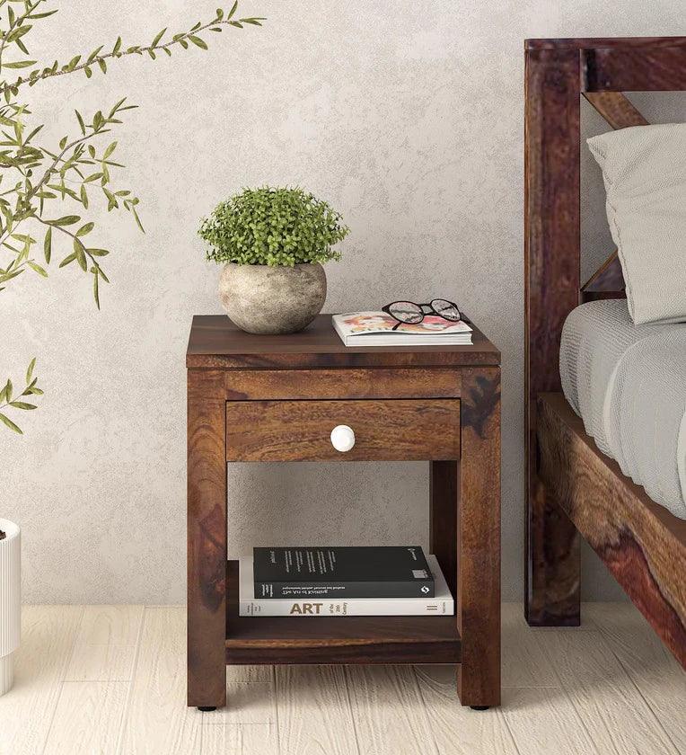 Sheesham Wood Bedside Table In Provincial Teak Finish With Drawer