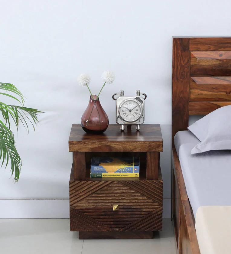 Sheesham Wood Bedside Table In Provincial Teak Finish With Drawers