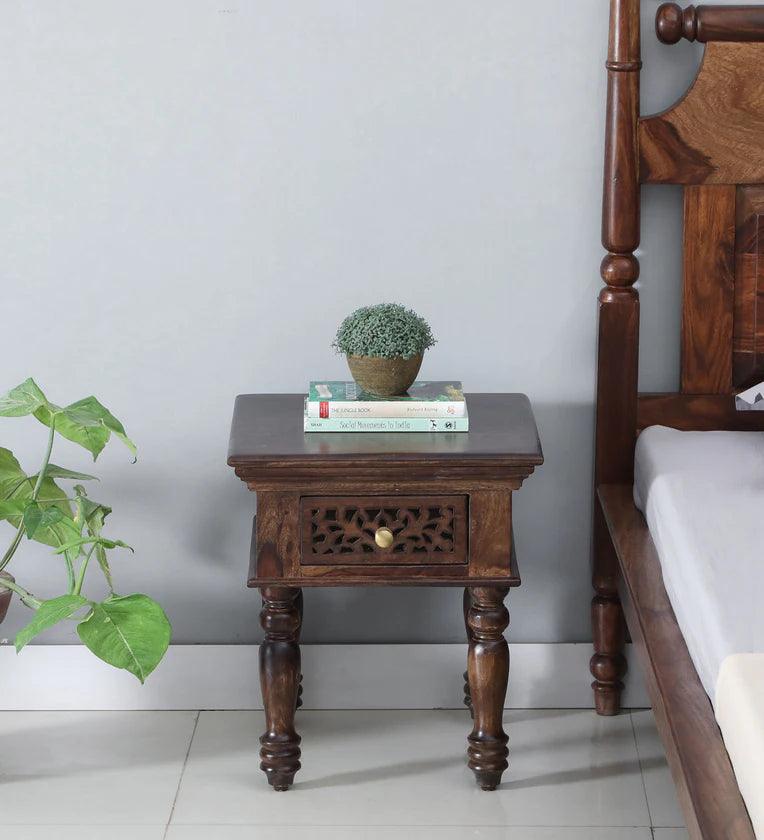 Sheesham Wood Bedside Table In Provincial Teak With Drawer