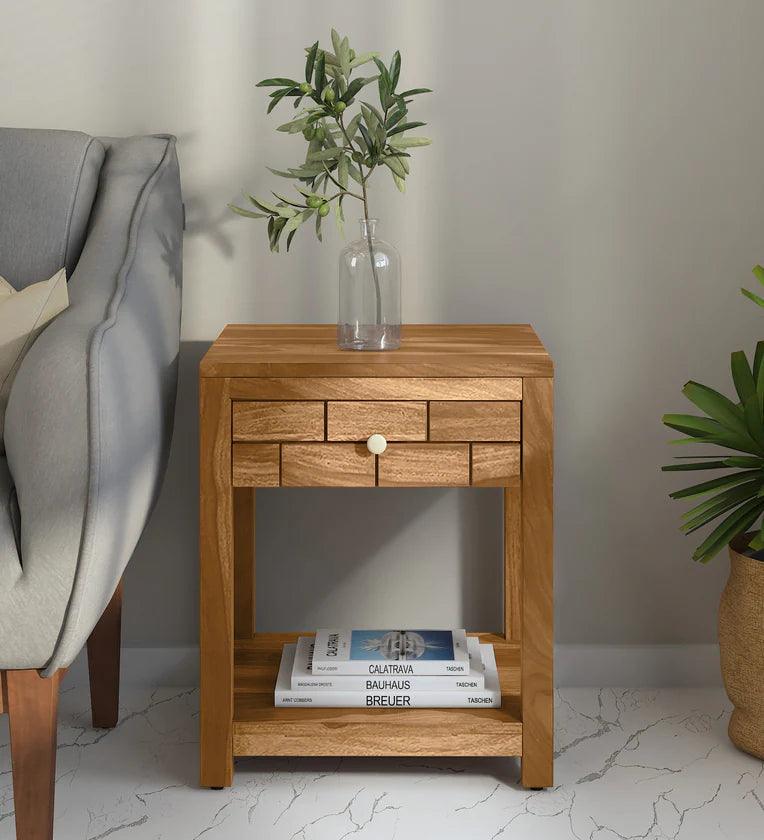 Sheesham Wood Bedside Table In Rustic Teak Finish