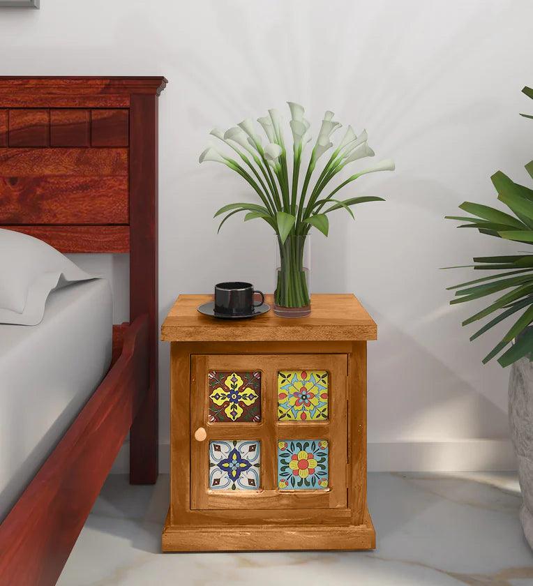 Sheesham Wood Bedside Table (Rhs Door) In Rustic Teak Finish