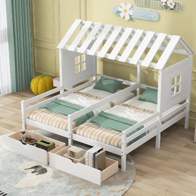 Twin Size House Platform Beds with 2 Drawers