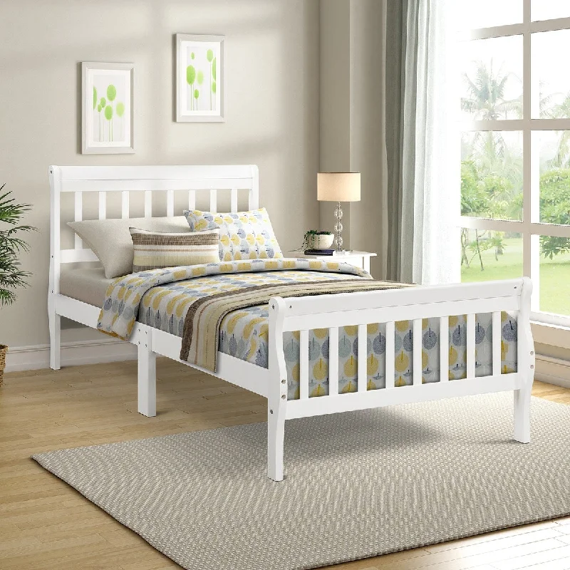 White Twin Size Solid Wood Platform Bed with Headboard