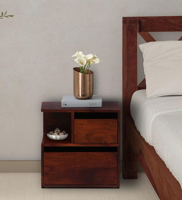 Z Solid Wood Lhs Bedside Table In Honey Oak Finish With Drawers