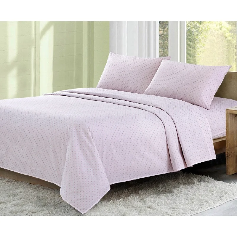 200 Thread Count Cotton Printed Sheet Set Pink Double/Full Dots