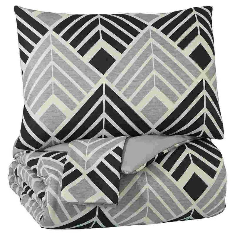 3 Piece King Comforter Set with Geometric Pattern, Gray