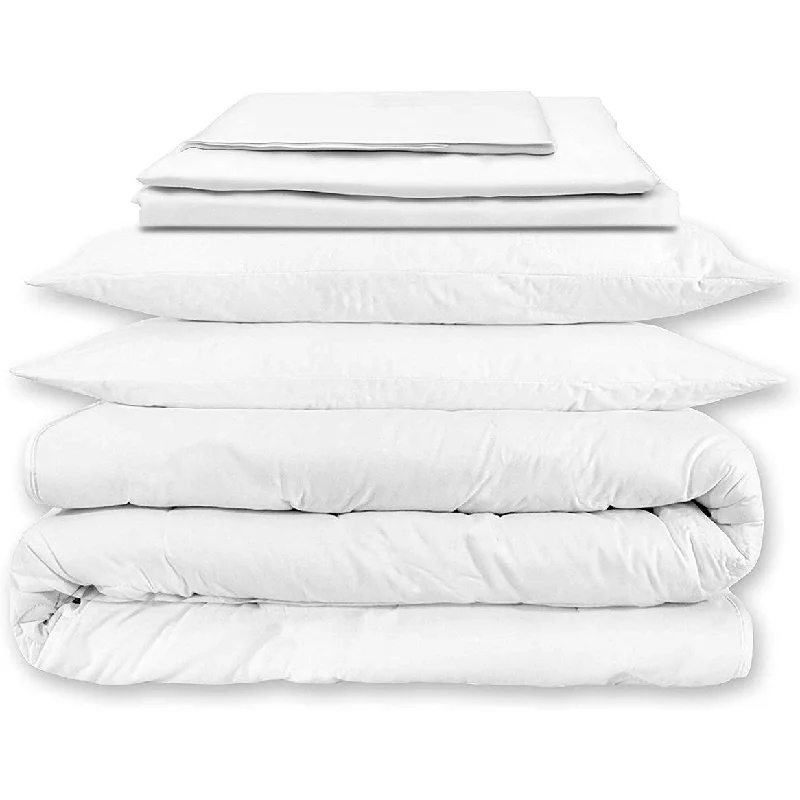 A1HC Organic Move In Bundle, 9-Pieces White 100% Organic Cotton Duvet, Queen Comforter/Duvet Set