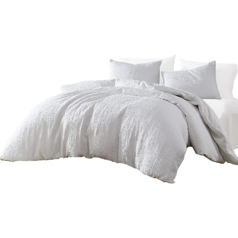 Axel 4 Piece King Size Duvet Comforter Set, Floral Woven White Cotton