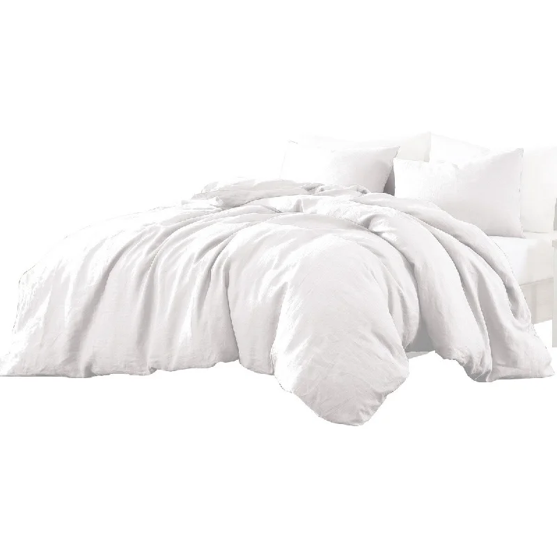 Edge 4 Piece King Size Duvet Comforter Set, Washed Linen, Clean White