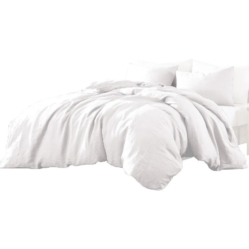 Edge 4 Piece Queen Size Duvet Comforter Set, Washed Linen, Clean White