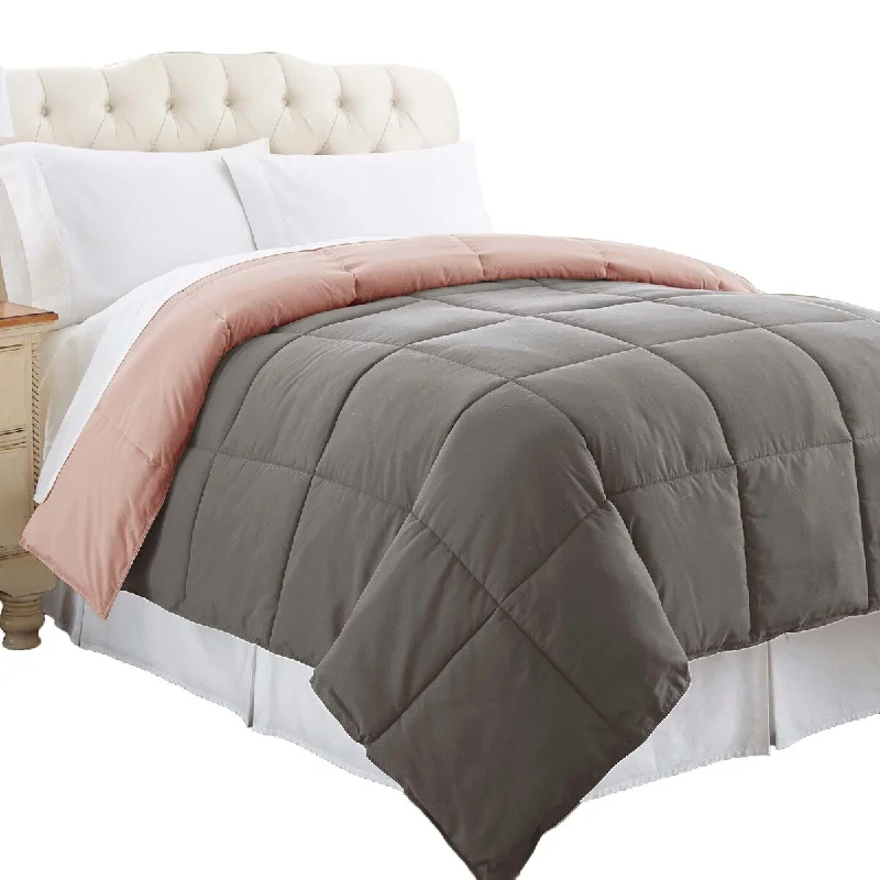 Genoa Queen Size Box Quilted Reversible Comforter The Urban Port, Gray and Pink