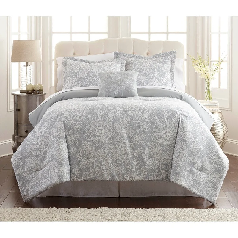 Lyon 8 Piece Full Size Printed Reversible Comforter Set The Urban Port,Gray and White