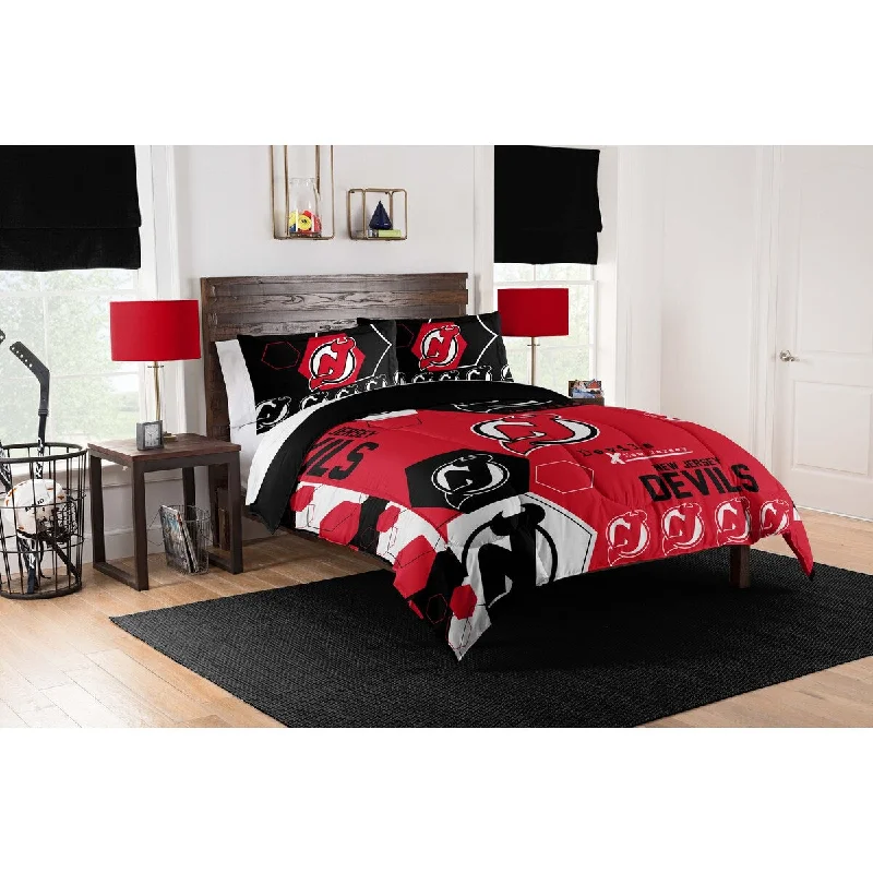 NHL 849 Devils Hexagon F/Q Comforter Set