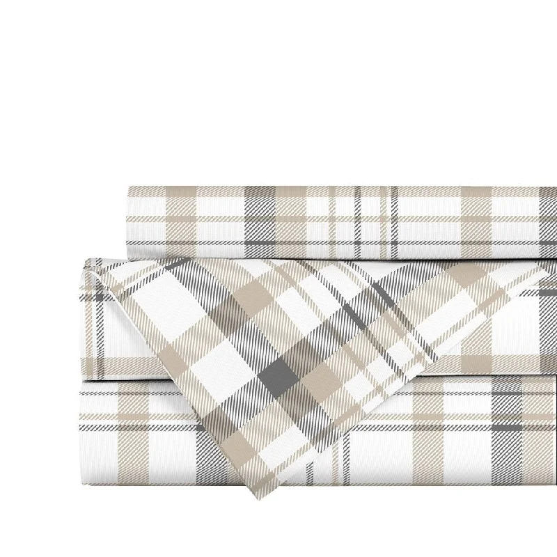 Portland Place 160GSM Flannel Multi Dbl-Full Natural Plaid Sheet Set