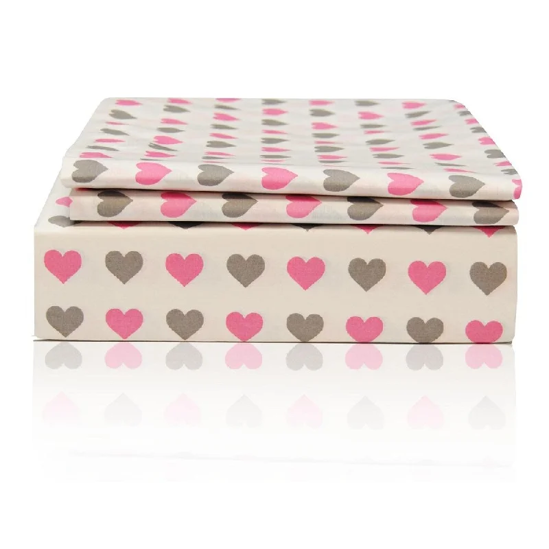 Portland Place 200TC Cotton Multi Dbl-Full Hearts Sheet Set