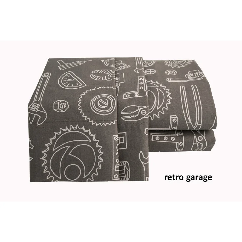 Portland Place 200TC Cotton Multi Twin Retro Garage Sheet Set