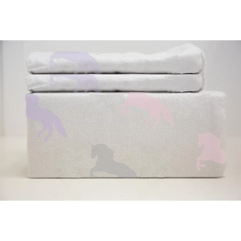 Portland Place 200TC Cotton Pink Dbl-Full Unicorn Sheet Set