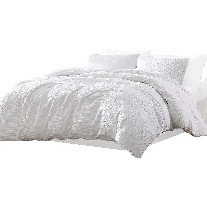 Uvi 3 Piece Queen Comforter Set, Cotton, Natural Crinkled Texture, White