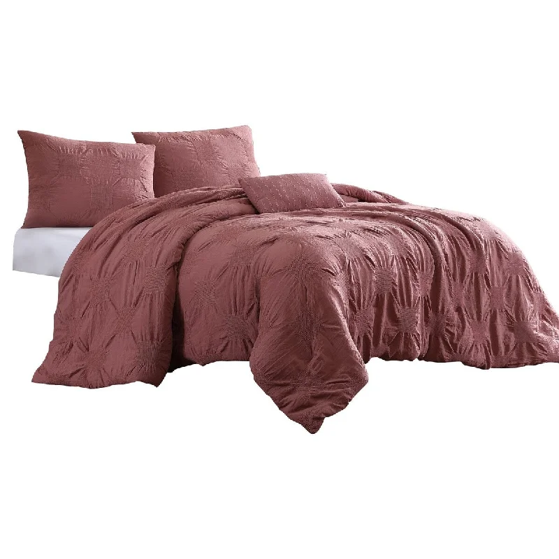 Veria 4 Piece King Comforter Set with Crinkled Texture The Urban Port, Red