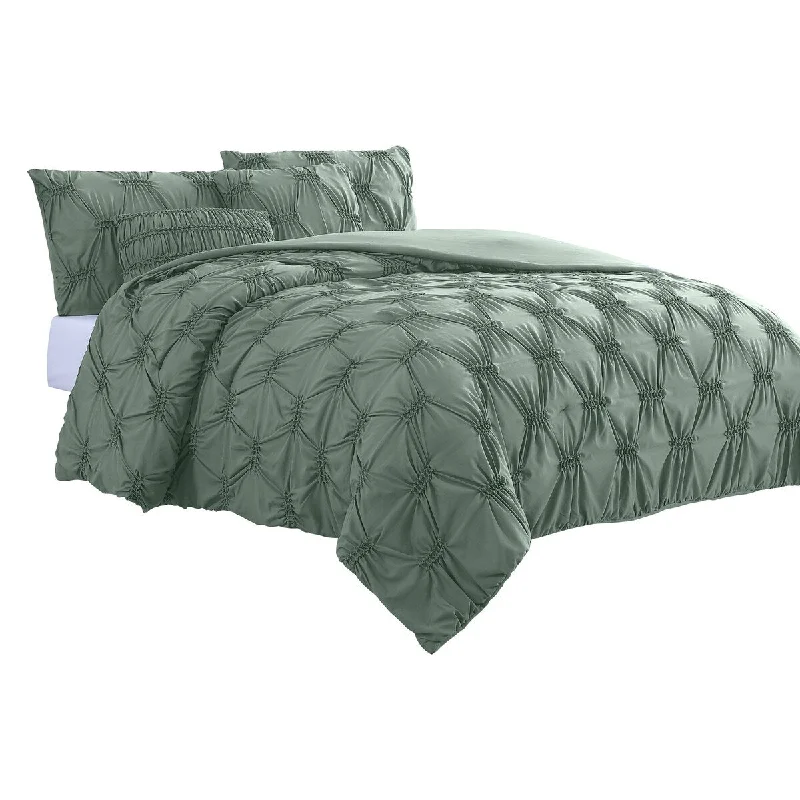 Veria 5 Piece King Comforter Set with Puckered Pleat The Urban Port, Green