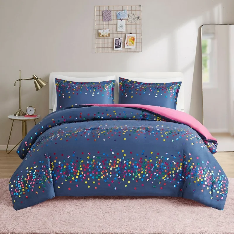 3 PIECES Rainbow Iridescent Metallic Dot Comforter Set