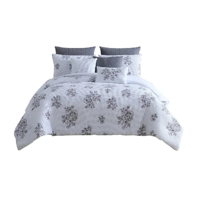 8pc Microfiber Queen Comforter Set White Gray Floral By The Urban Port