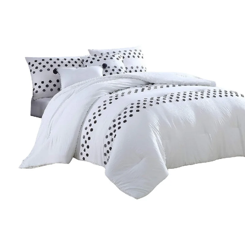 Ari 5pc King Comforter Set, Polka Dots, White and Gray By The Urban Port