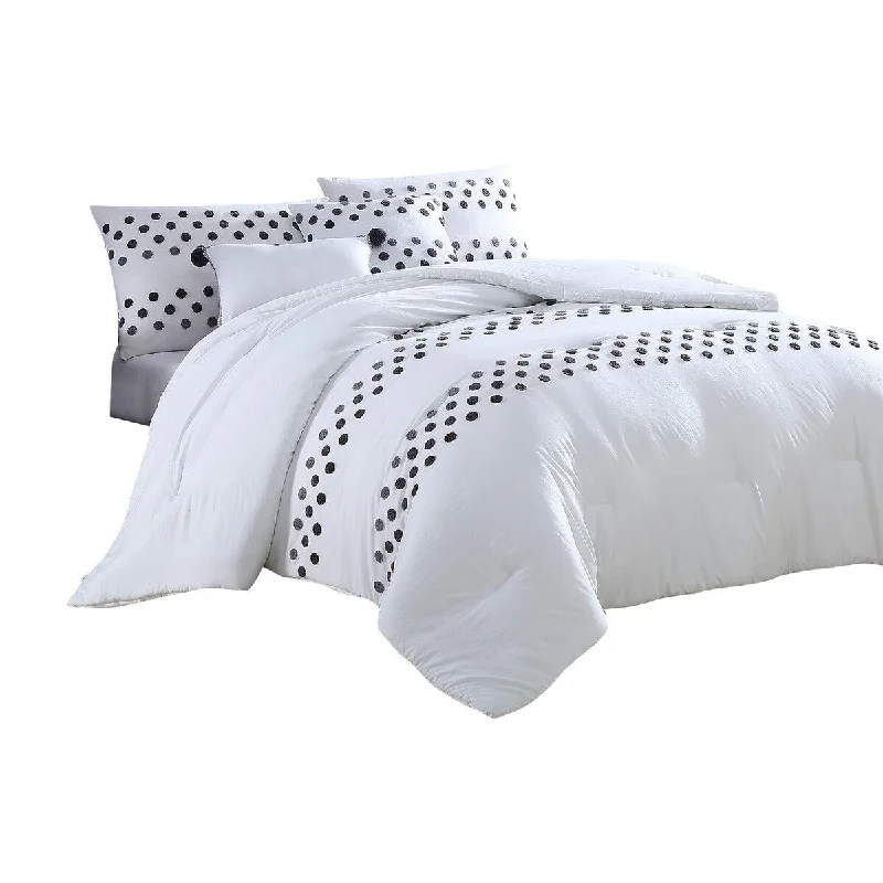 Ari 5pc Queen Comforter Set, Polka Dots, White, Gray By The Urban Port