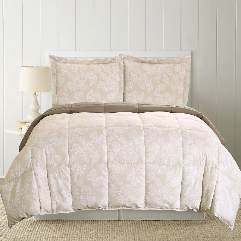 Bari 2 Piece Leaves Print Reversible Twin Comforter Set The Urban Port, Beige